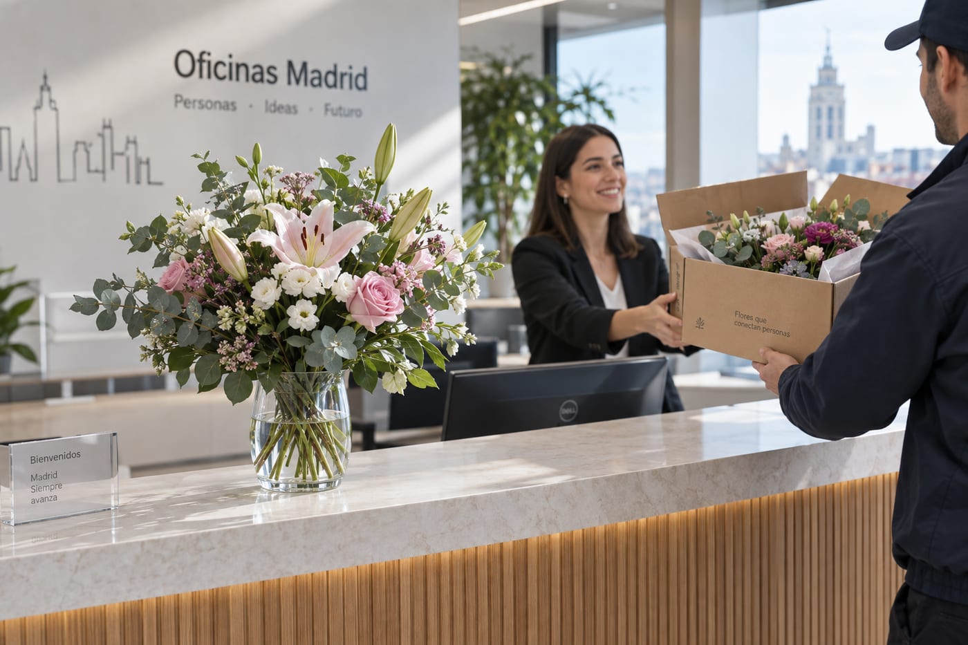 Servicio de flores a domicilio en Madrid para empresas con arreglos elegantes para oficinas y regalos corporativos
